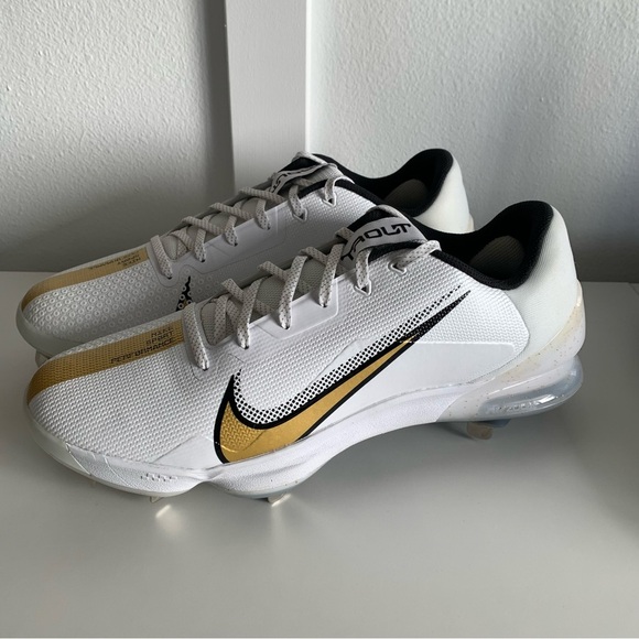 Nike Mens Force Zoom Trout 7 Pro White Gold 13 Baseball Metal Cleats CQ7224-106 - Picture 1 of 15